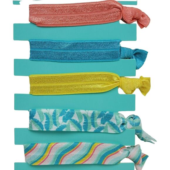 Tropical Knotted Hair Ties 10 Ct Rainbow Leaf Pink Blue Yellow Ponytail - Picture 3 of 4